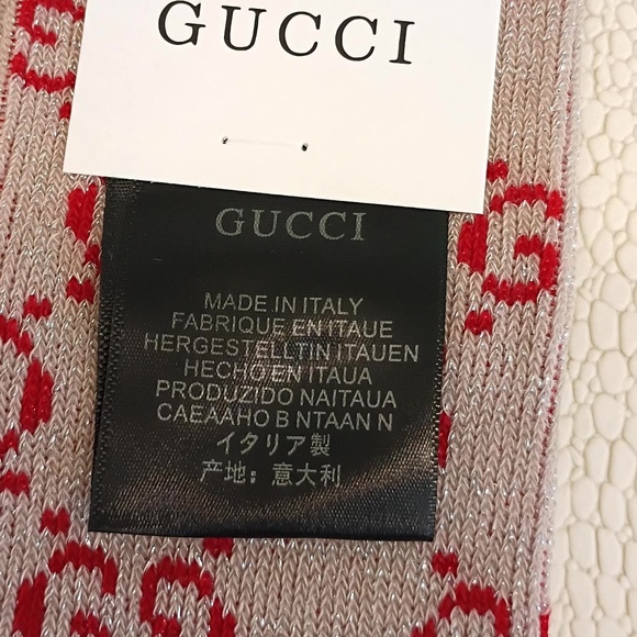 Brand New Gucci GG Glitter Socks Taupe with Red GG Pattern - Picture 9 of 9